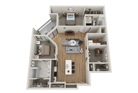 Floor plan for 2 beds, 2 baths, 1380 sqft